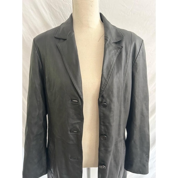 Carol Evans Jacket Womens Size Large Black Mid Length Genuine Leather Trendy - Picture 2 of 6